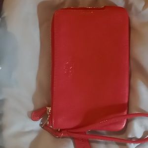 NWT True Red Coach Pebble Leather Double Corner Zippered Wristlet